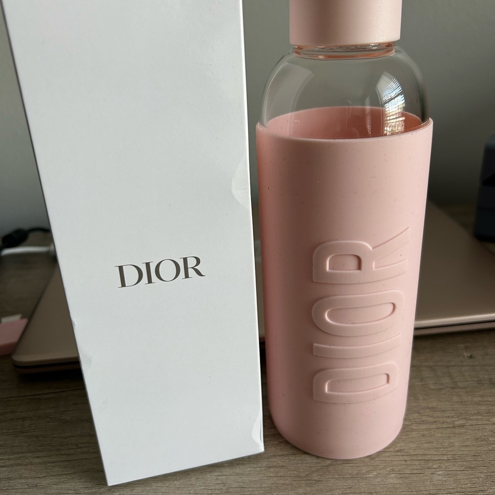 Dior Pink Water Bottle Glass Flask New